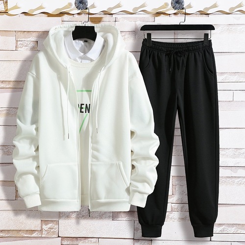 【Two-Piece Set】Factory Winter Fleece Zip-Up Hooded Sweatshirt Couple Youth Student Sports Suit