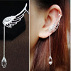 Silver earrings, fashionable long crystal, accessory, no pierced ears, wholesale