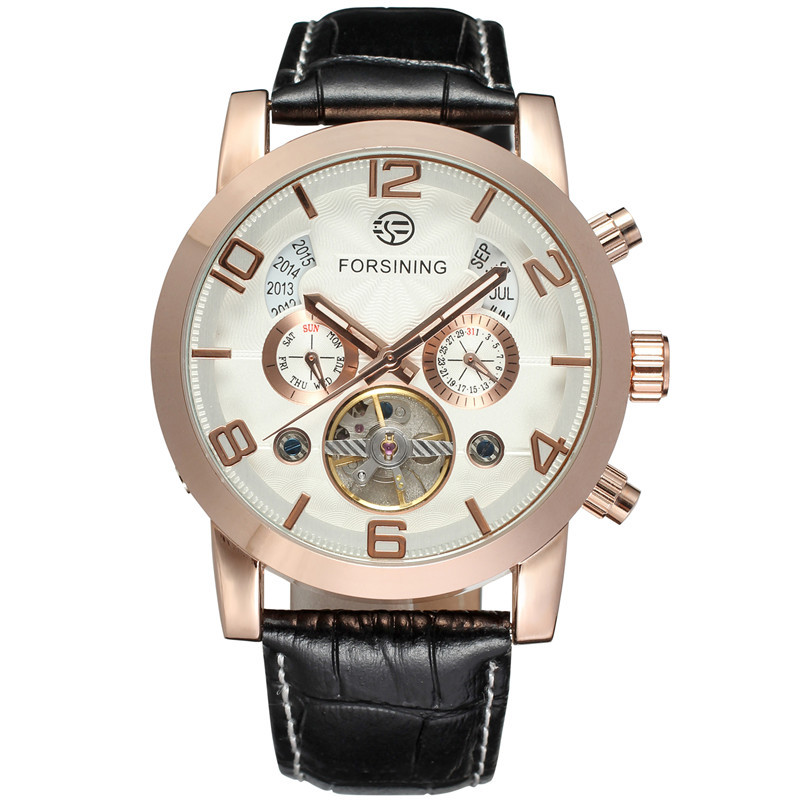 Forsining Fusini hombres de negocios reloj mecánico automático calendario multifuncional cinturón reloj mecánico 165