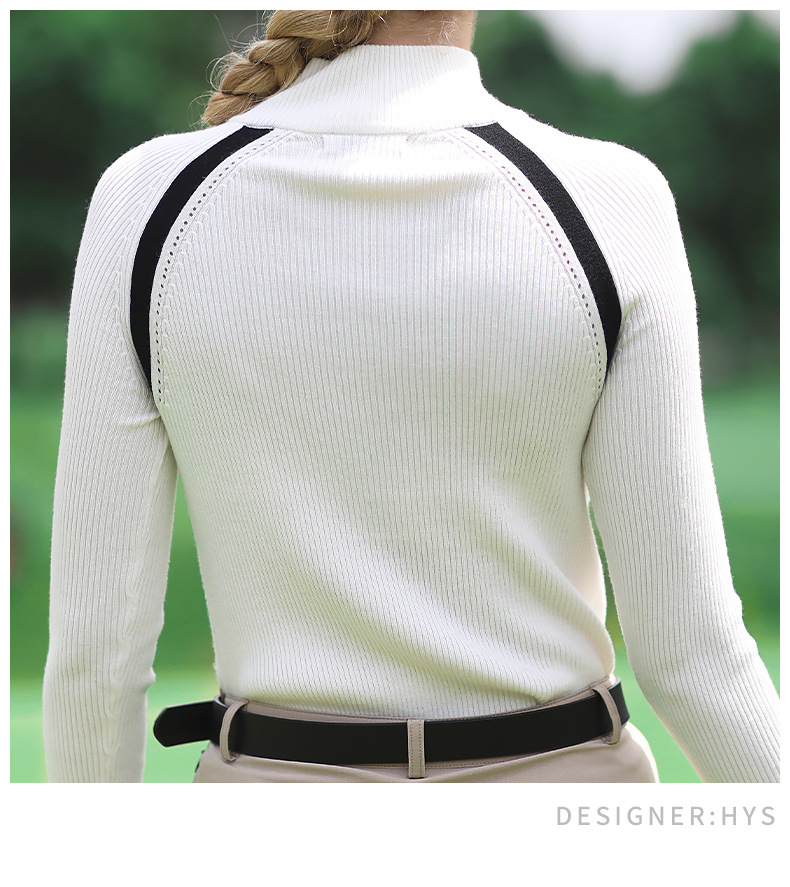 Áo len golf nữ dài tay ấm áp mùa thu đông — YF353 nữ len dài tay màu đen, YF353 nữ len dài tay màu trắng chi tiết 11