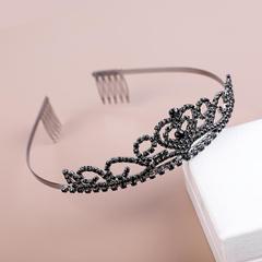 Hot-selling European and American bridal wedding headpieces—high-end black rhinestone princess-style children's crown hairbands, directly from the manufacturer
