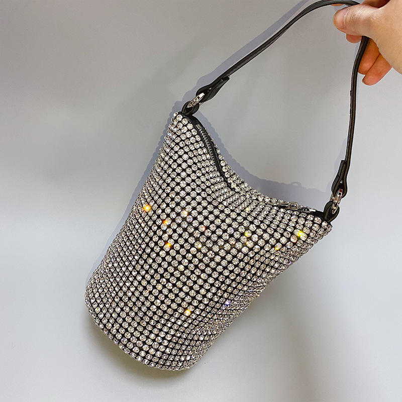 2020新款女包aw大王水鑽包滿鑽真皮水桶包滿鑽超閃斜挎手提包