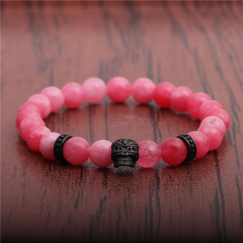 8mm Agate Stone Skull Bracelet display picture 6