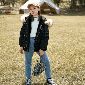 2020冬季新款女童欧美简约口袋棉服中大童韩版兔毛派克中长款大衣