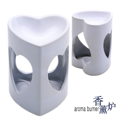 大货供应三面桃心白色陶瓷香熏炉香薰精油炉室内芳香工具|ru