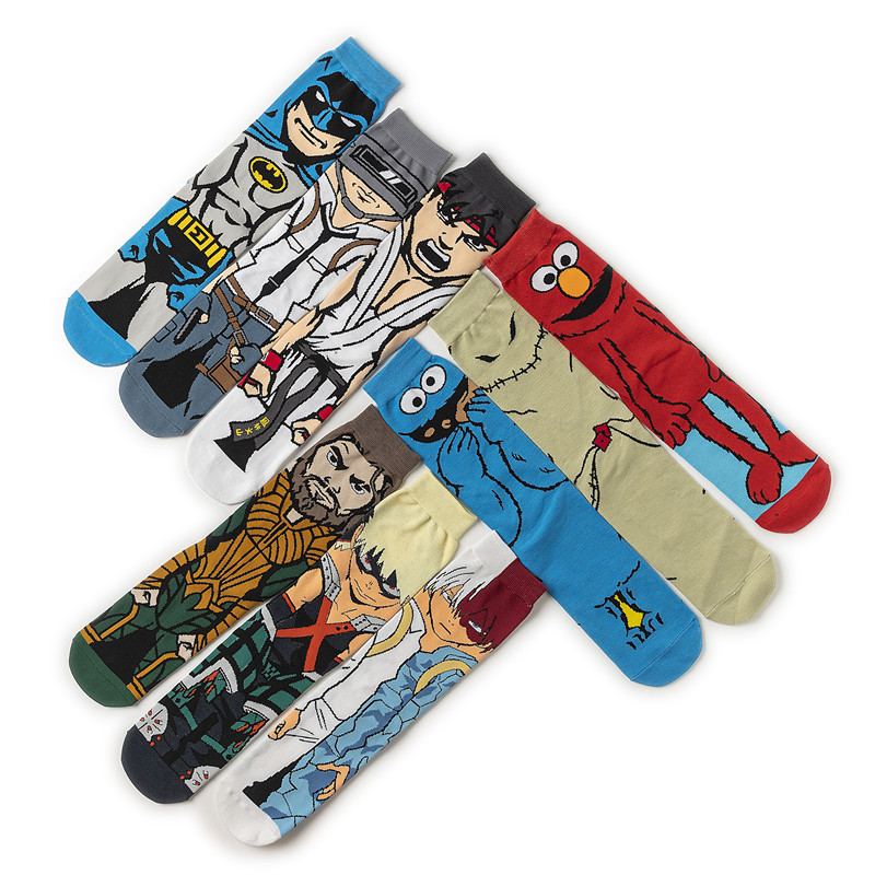 Heroes College cartoon socks medium long cylinders business men's socks European and American wind skateboard personality socks cross-border goods alignment