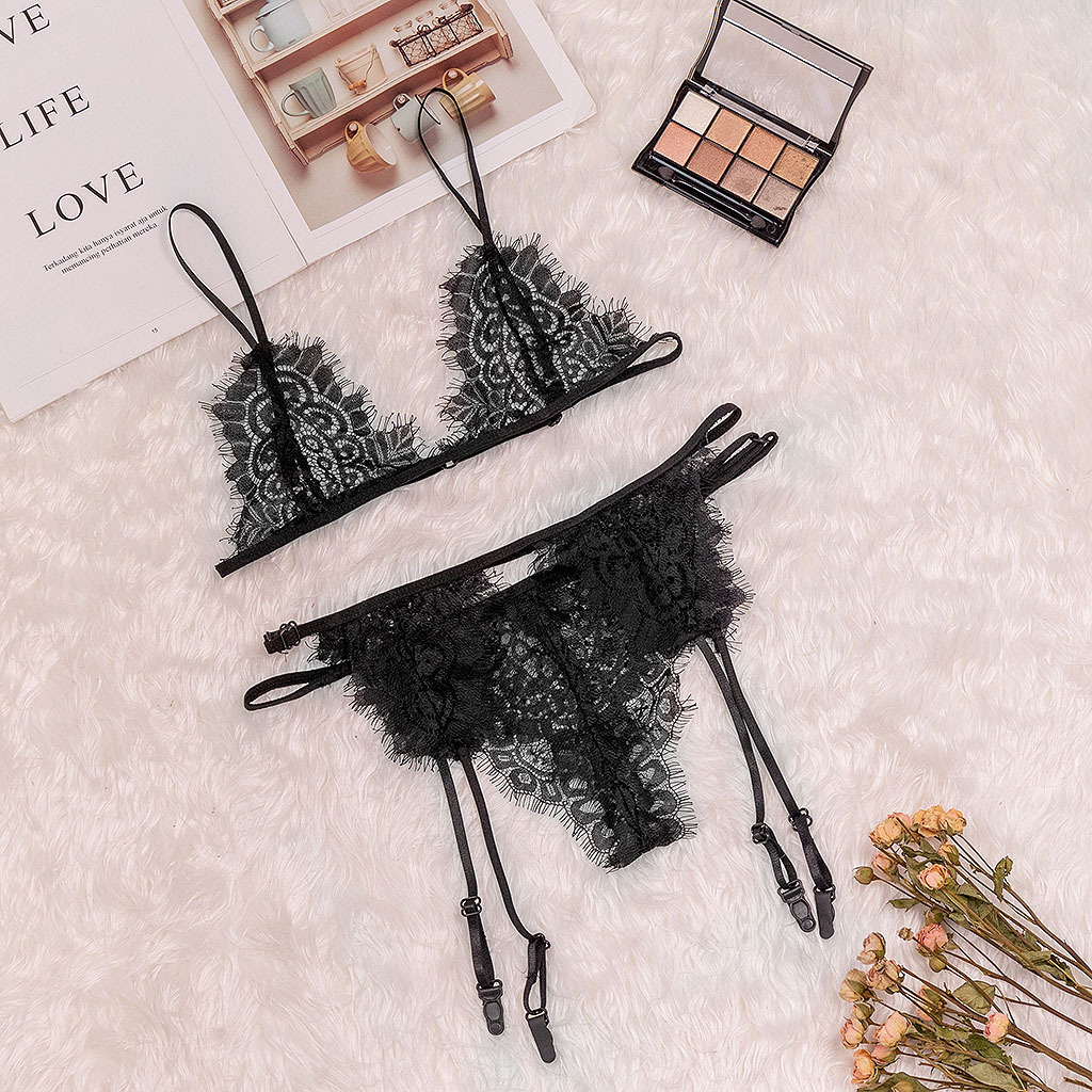 유럽과 미국의 대외 무역 속옷 파자마 레이스 속옷 끈 가터 매력 3 점 섹시한 란제리 세트