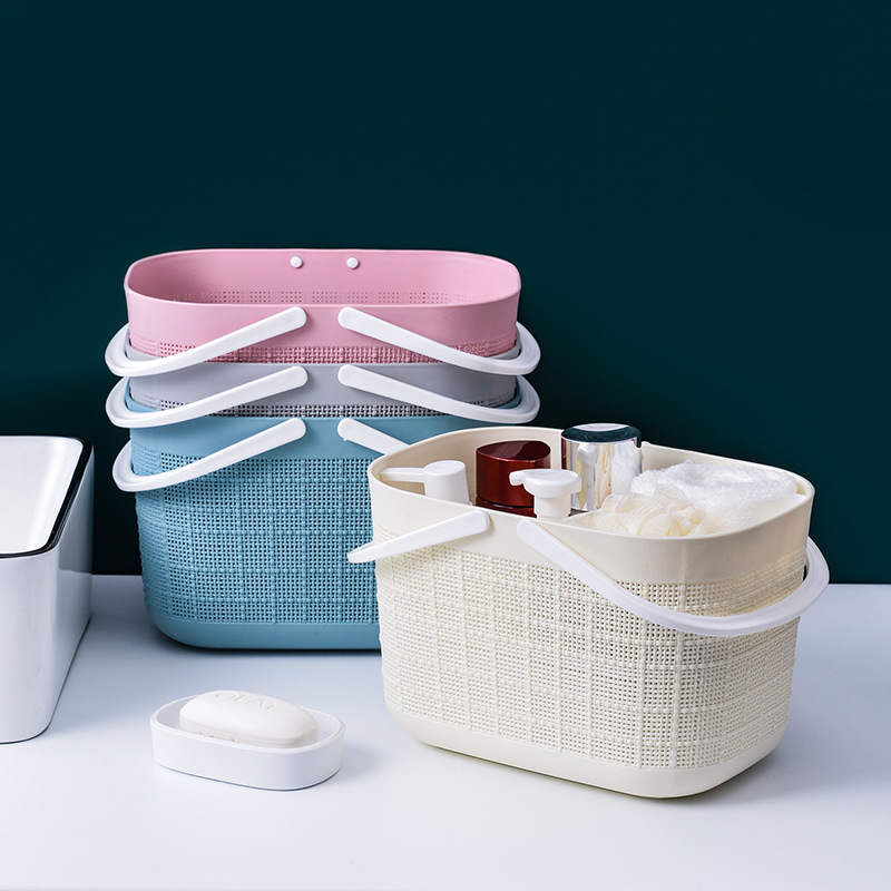 新款手提塑料购物篮 厨房水果蔬菜收纳筐磨砂式麻布纹沥水置物篮|ms