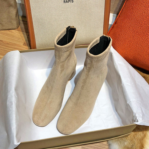 Fuhao Suede Short Boots Women's Thick Heel Women's Boots  New Style Round Toe Fashion Medium Heel Low-top Shoes Autumn and Winter Women's Boots