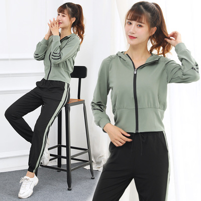 健身運動套裝女秋天健身房瑜伽服專業速幹寬松晨跑網紅跑步運動服