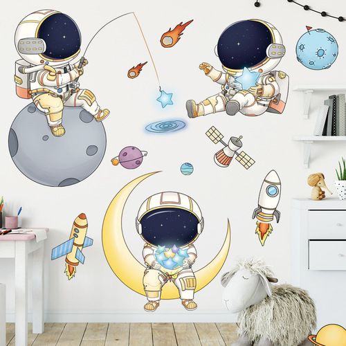 Space Astronaut Wall Sticker Children's Room Kindergarten Universe Starry Sky Cartoon Cute Background Wall ZDB-2215