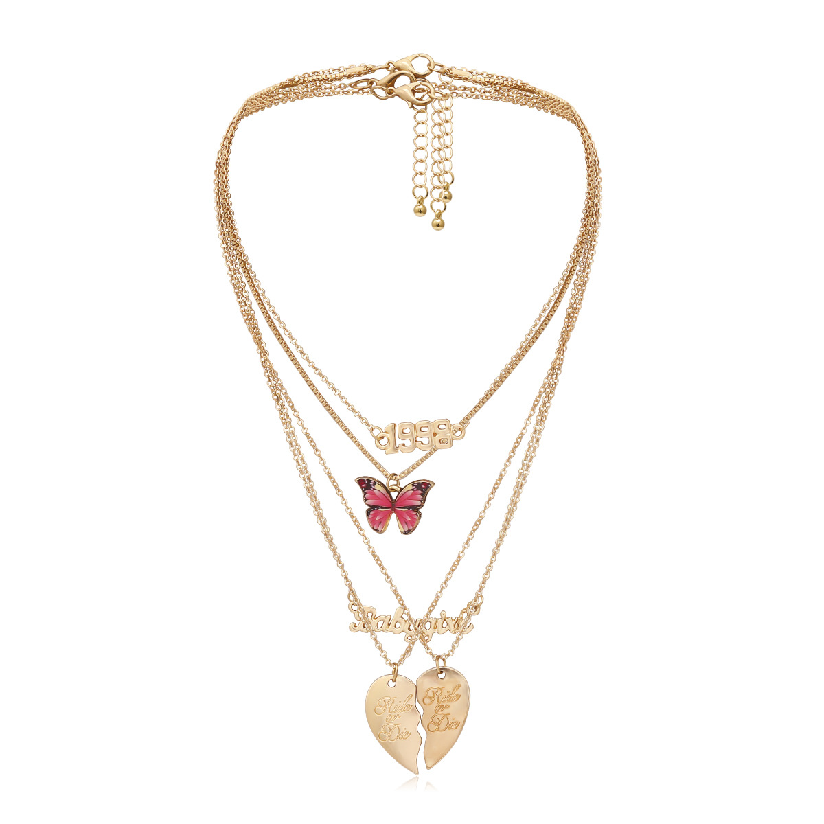Fashion Punk Wild Heart-shaped Geometric Color Butterfly Tletter Multi-layer Alloy Necklace display picture 8