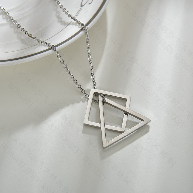New hot sale Korea niche geometric threedimensional triangle square necklacepicture2