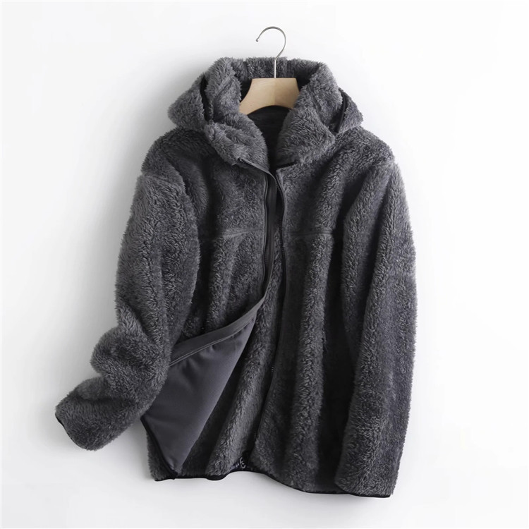 winter casual zipper hooded fleece jacket NSLD11760