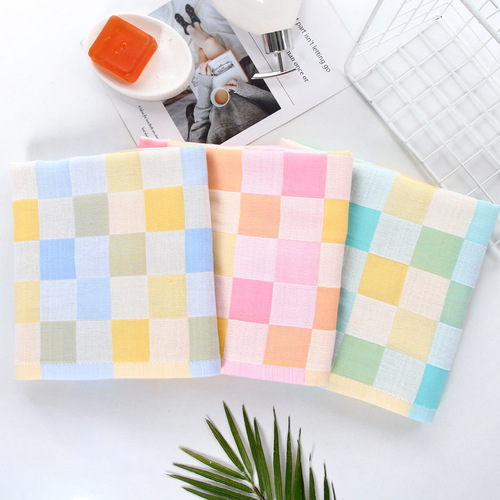 70*140 pure cotton double-layer gauze checkered bath towel soft and absorbent baby bath towel infant blanket soft and breathable