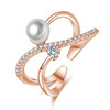 Fashionable elegant zirconium with bow, one size ring from pearl, micro incrustation, wholesale