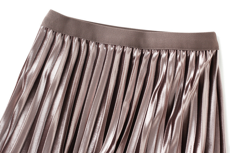 Mid-Length High Waist Pleated Yarn Skirt in Skirts