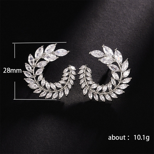 Cao Shi Amazon New Exquisite Over-the-Top Full Diamond Earrings European and American Fashion Grand and Street-Style Leaf Swirl Stud Earrings