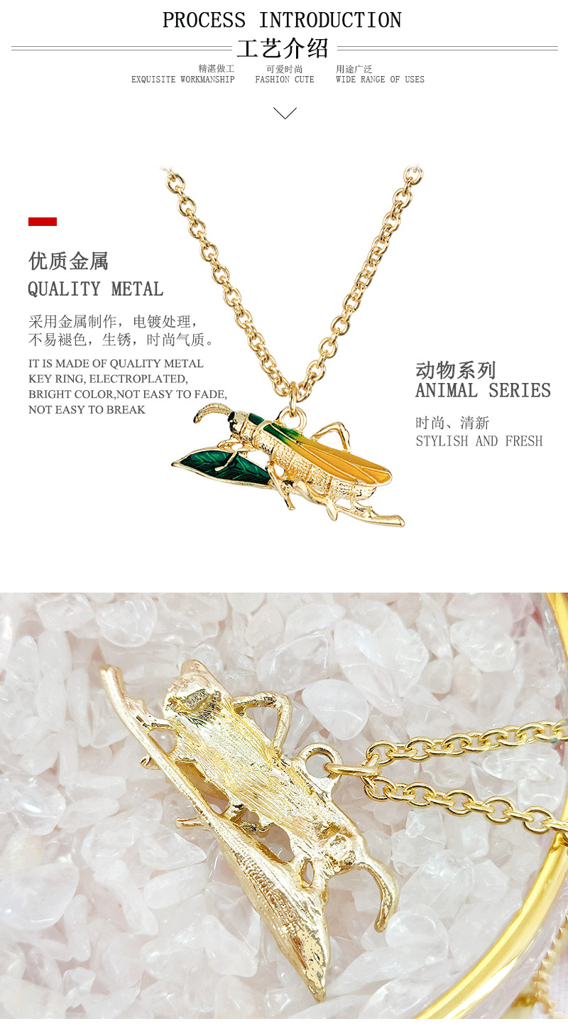 new retro alloy oil dripping insect cricket shape necklace