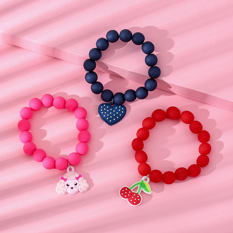 Cute Dog Cherry Heart Shape Arylic Kid's Bracelets 3 Piece Set display picture 2