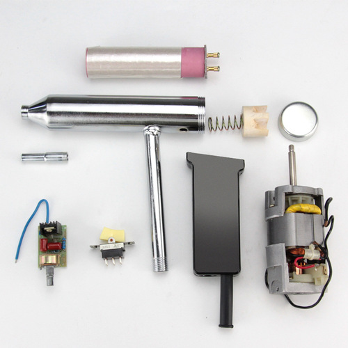 Components of a Split-type Integrated Plastic Welding Gun: Heating Core Motor, Circuit Board, Switch, Handle, Nozzle, and Air Hose