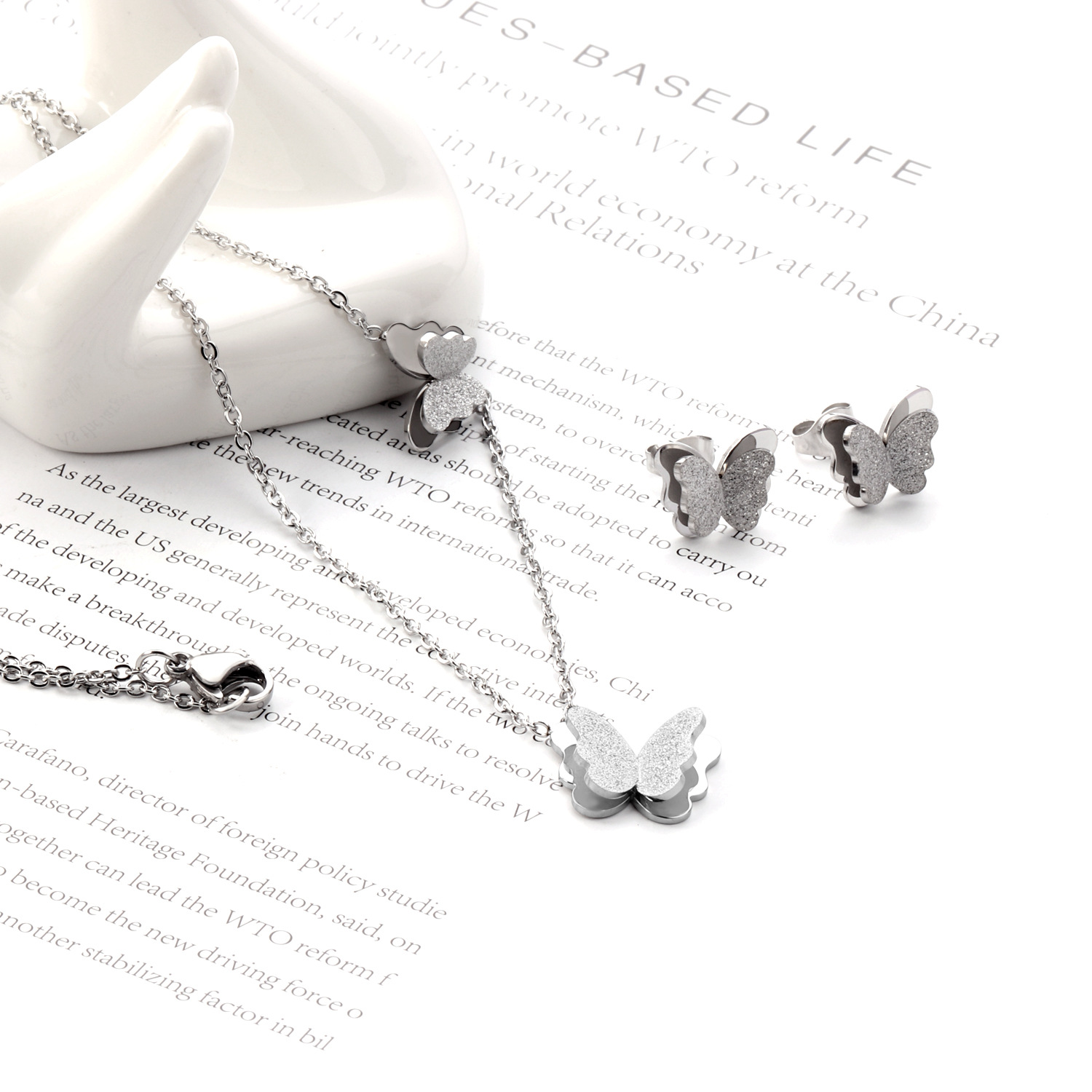 Fashion Butterfly Stainless Steel Plating Earrings Necklace