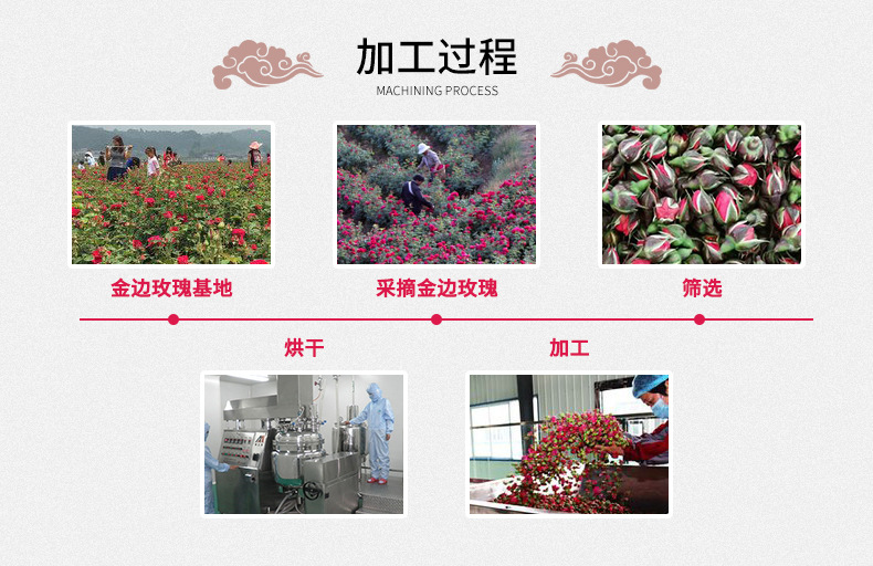 Golden Edge Rose Tea Yunnan Dried Rose Buds Jin Bian Mei Gui 500g Sulfur Free Herbal Tea preparation