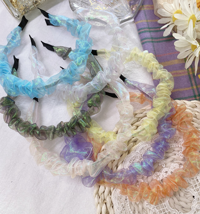 Korean Style  Mermaid  Fold Headband Retro Candy Color Wave Headband Lace French Fabric Hair Accessories Hair Hole display picture 5