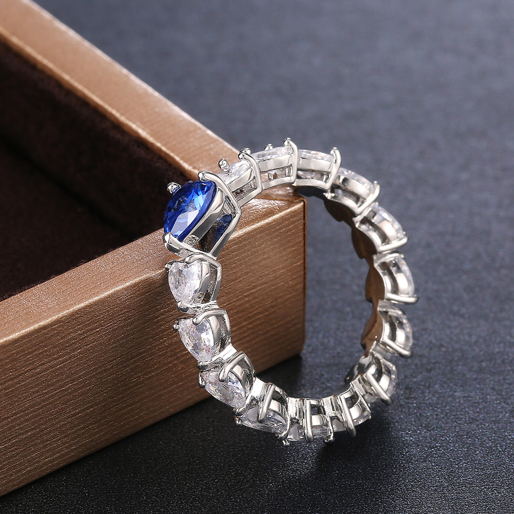 Fashion Heart Shape Copper Inlay Zircon Rings 1 Piece