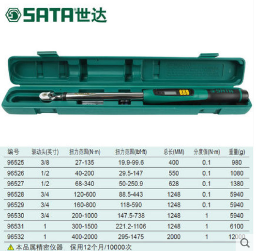 世达 电子扭力扳手 96525/96526/96527/96528/96529/96530/96532
