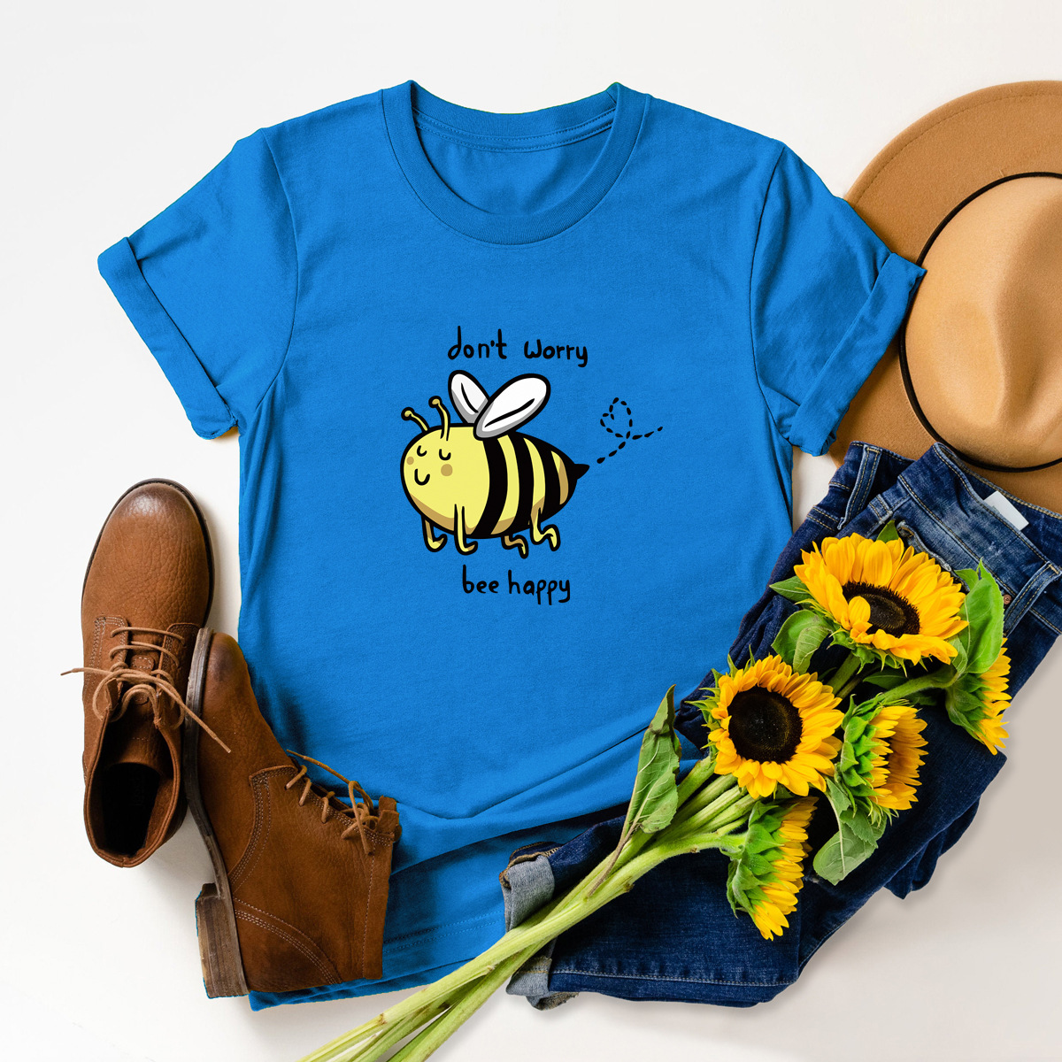 camiseta de manga corta linda abeja de dibujos animados más tamaño de impresión NSSN3369