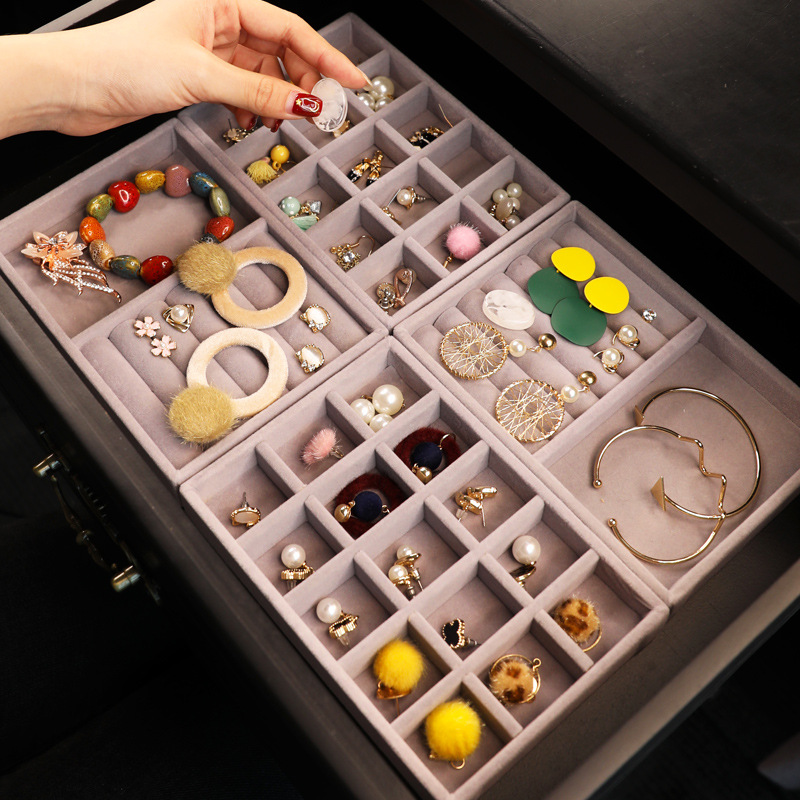 网红绒布首饰收纳盒首饰盒戒指手镯耳环饰品整理盒欧式公主珠宝盘