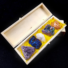 天然水晶簇礦石標本禮盒七彩電鍍晶簇紫晶簇收藏教學擺件