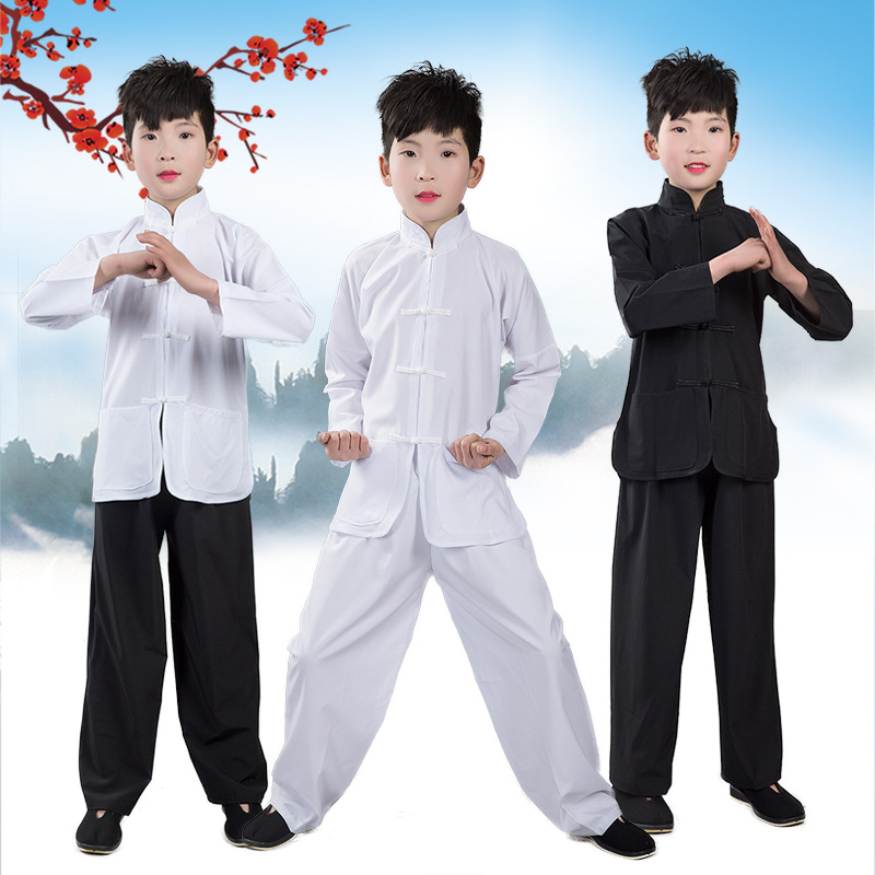 children Tang costume Martial Arts Wear Practice costume white jacket black trousers Kungfu Online IP Same item perform clothing