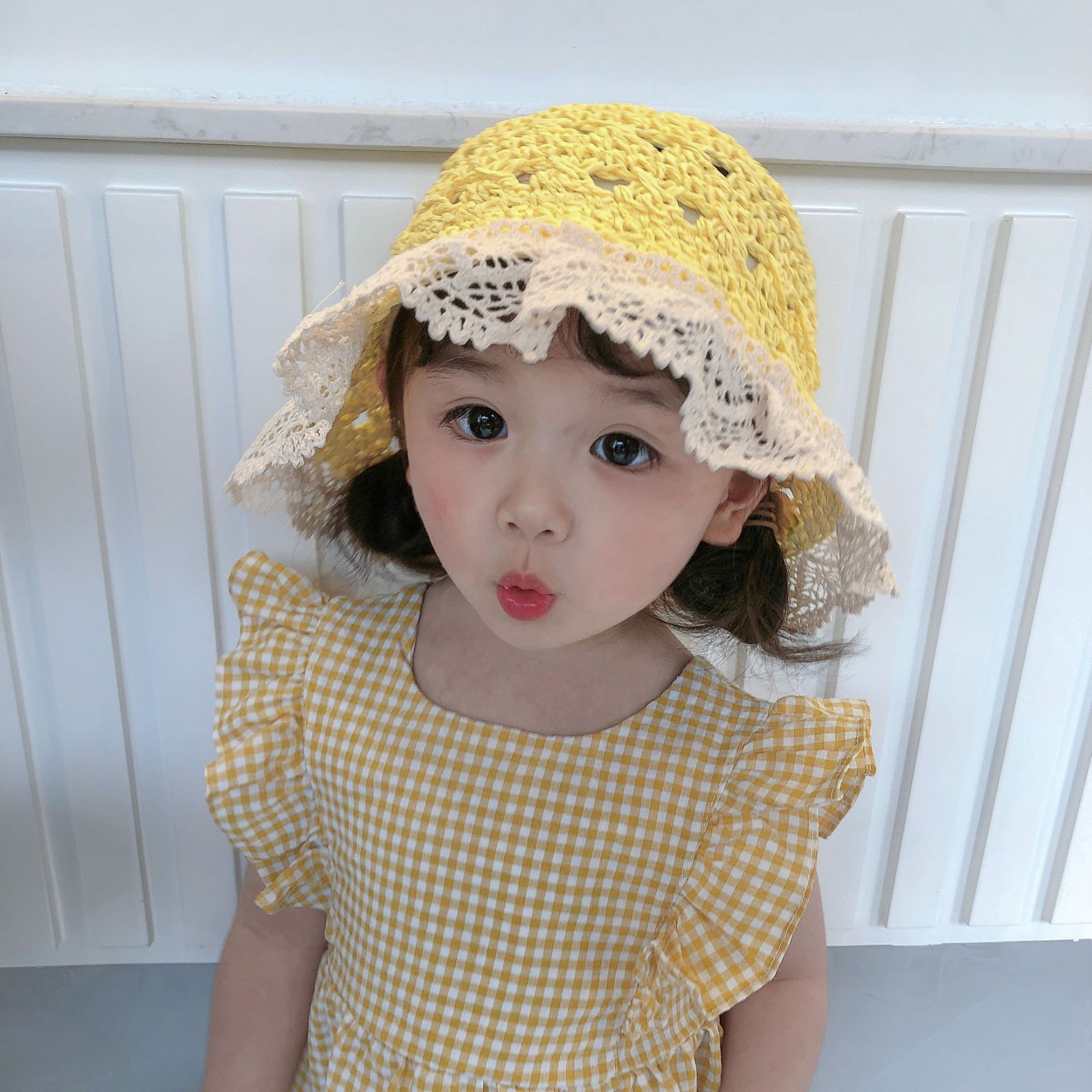 Lace Edge Dome Hand Hook Straw Hat Baby Windproof Belt Foldable Sun Hat Children Outdoor Straw Sun Hat Nihaojewelry Wholesale display picture 16