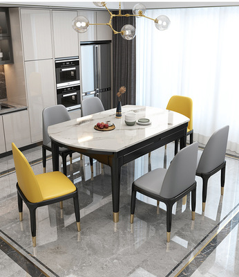 轻奢餐桌椅 1.35米1.5m一桌六椅餐桌椅组合轻奢现代饭桌岩板餐桌|ms