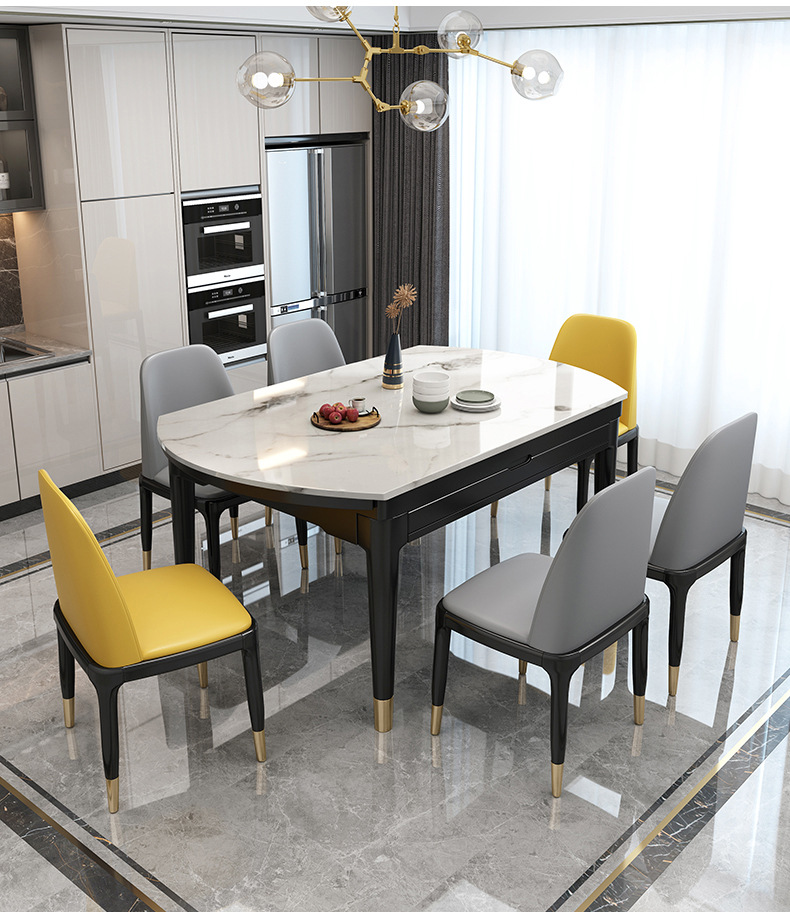轻奢餐桌椅 1.35米1.5m一桌六椅餐桌椅组合轻奢现代饭桌岩板餐桌|ms