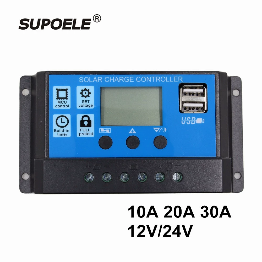 Солнечный контроллер PWM 10A12V24V Универсальный с двойным USB 5V ЖК-дисплеем питания