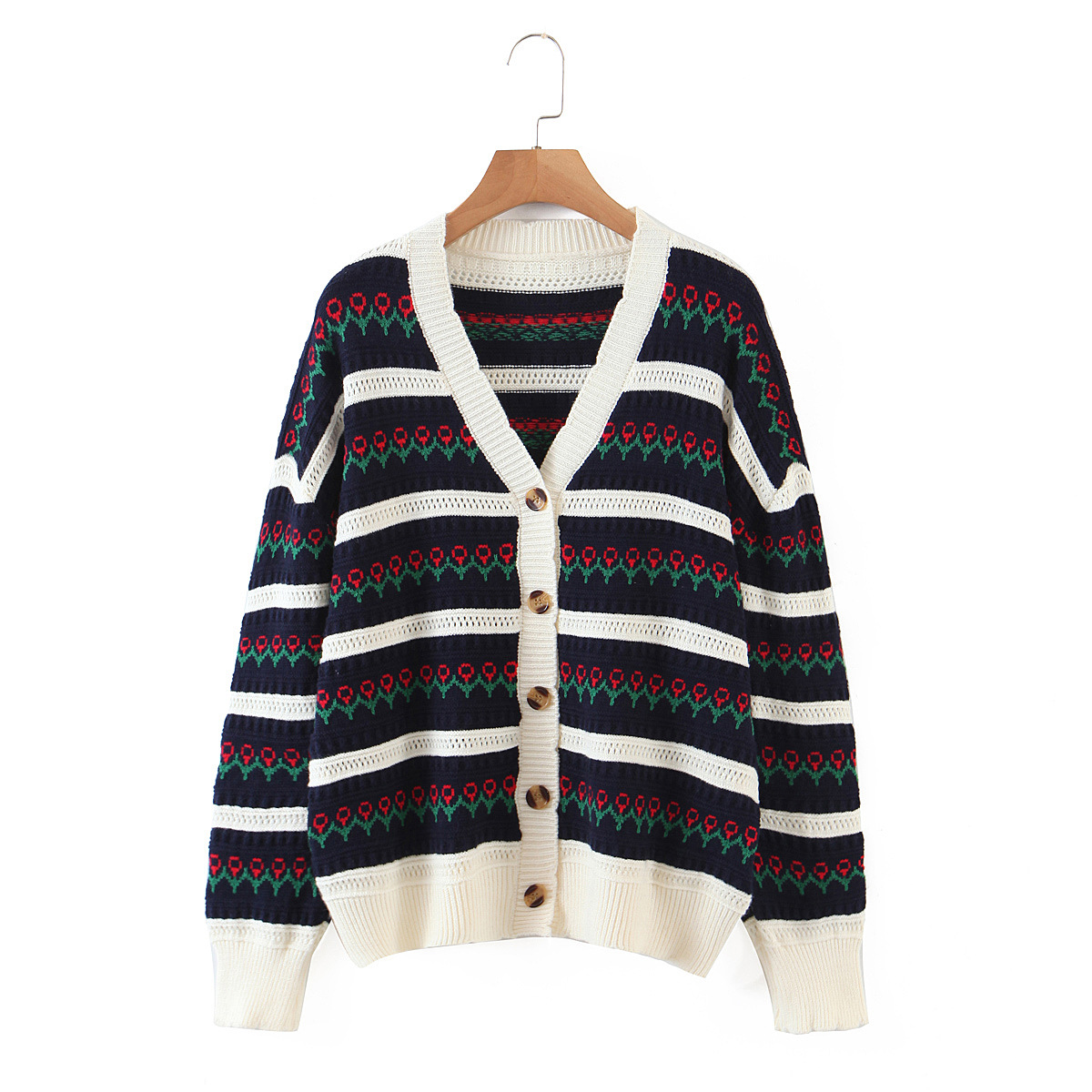 women s striped jacquard knitted cardigan nihaostyles clothing wholesale NSBY76876