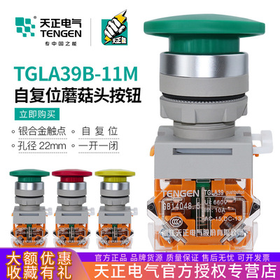 TENGEN天正电气 TGLA39B-11M蘑菇头按钮自复位红绿点动银点TGLA38