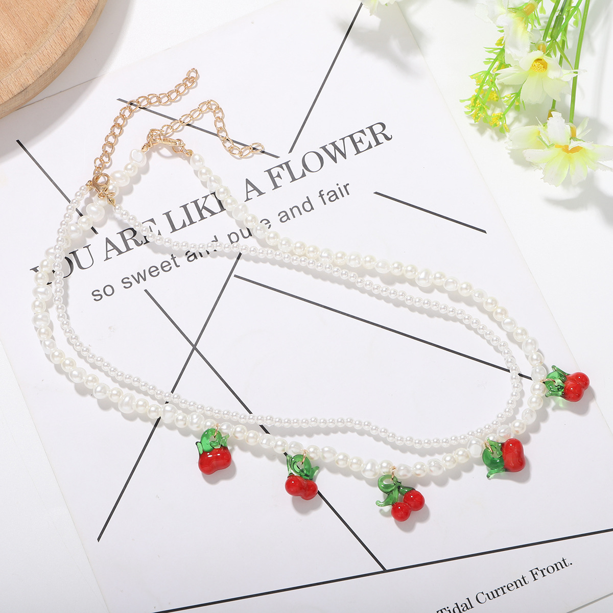 New Fashion  Fresh  Wild  Pearl Cherry  Hot New Trendy Cute Temperament Necklace Wholesale display picture 3