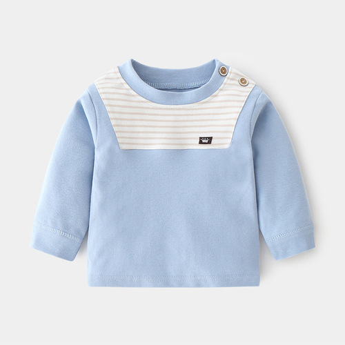 Baby Autumn Clothing Baby Cotton Home Retro Cotton Boys and Girls Spring and Autumn Underwear Bottoming Shirt Children's Clothes Shoulder Open T-shirt