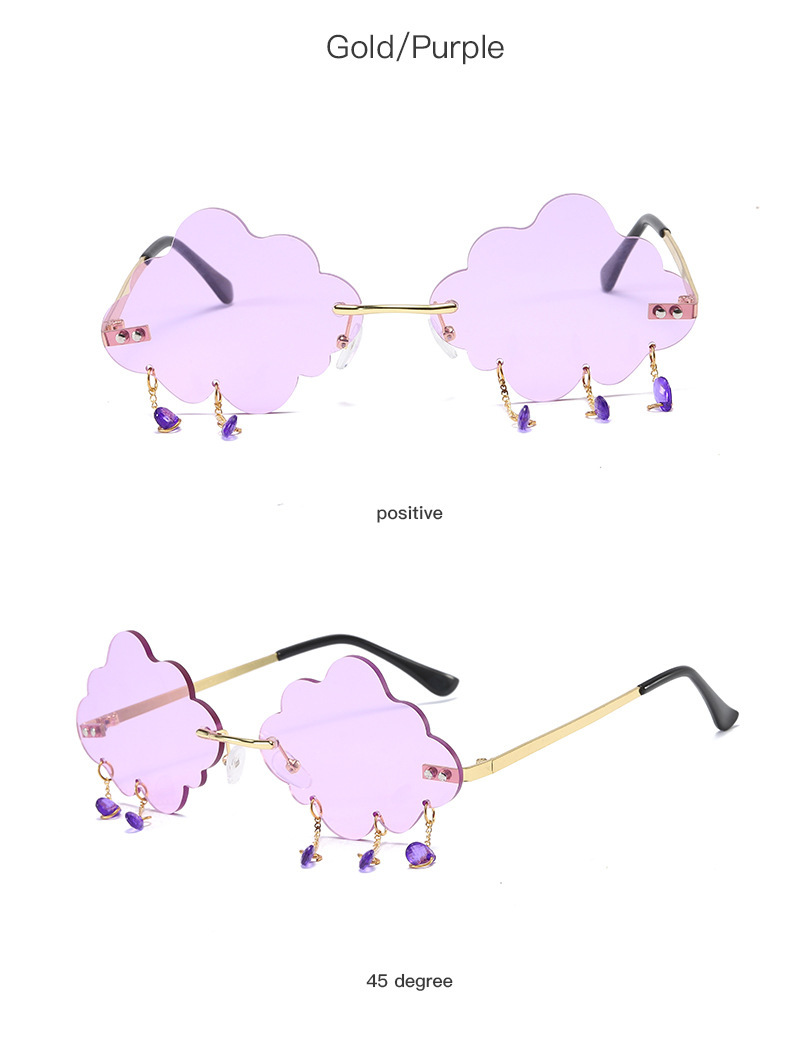 45g Weight Fashion Style Purple, Green, Gold, Black Color Fashion New Frameless Raindrop Ocean Film Cloud Sunglasses For Women 6