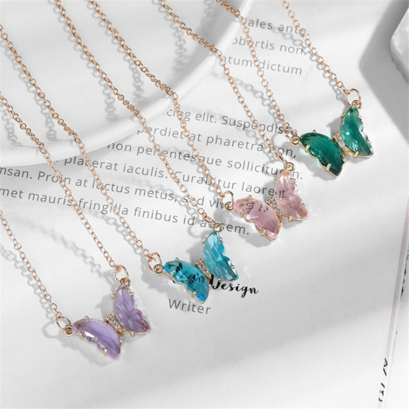 Fashion Simple Style Butterfly Alloy Plating Artificial Crystal Women's Necklace display picture 1