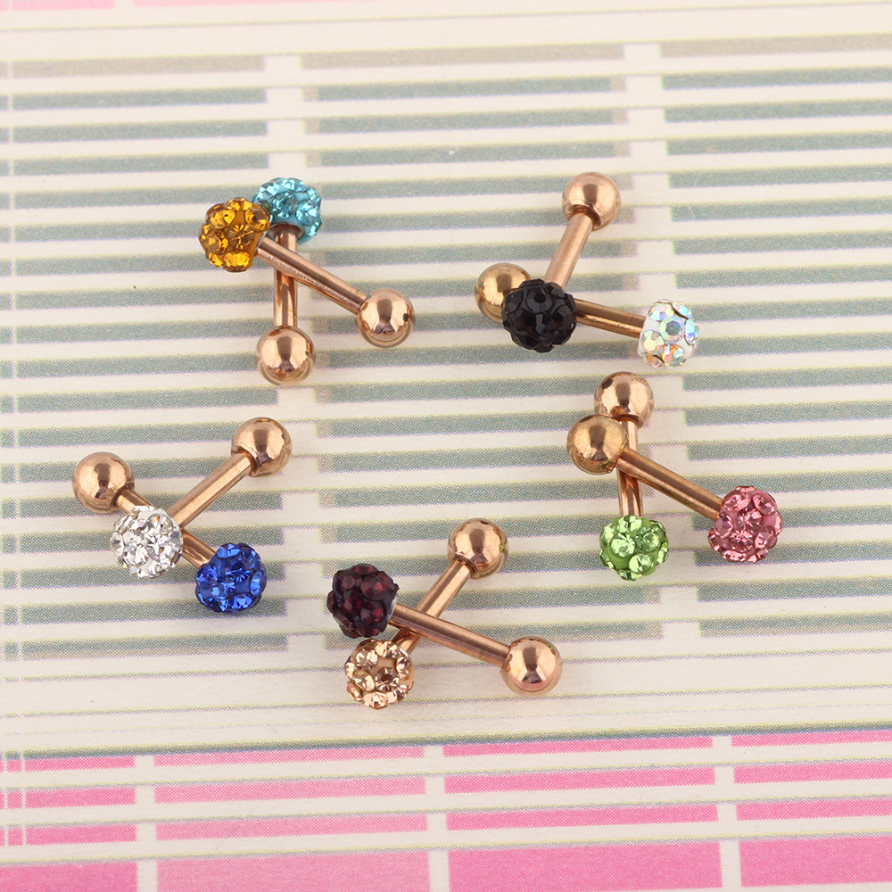 European and American Stainless Steel Diamond Ball Rose Gold Earrings - Floral Design Ear Bone Piercing Jewelry detail image 7