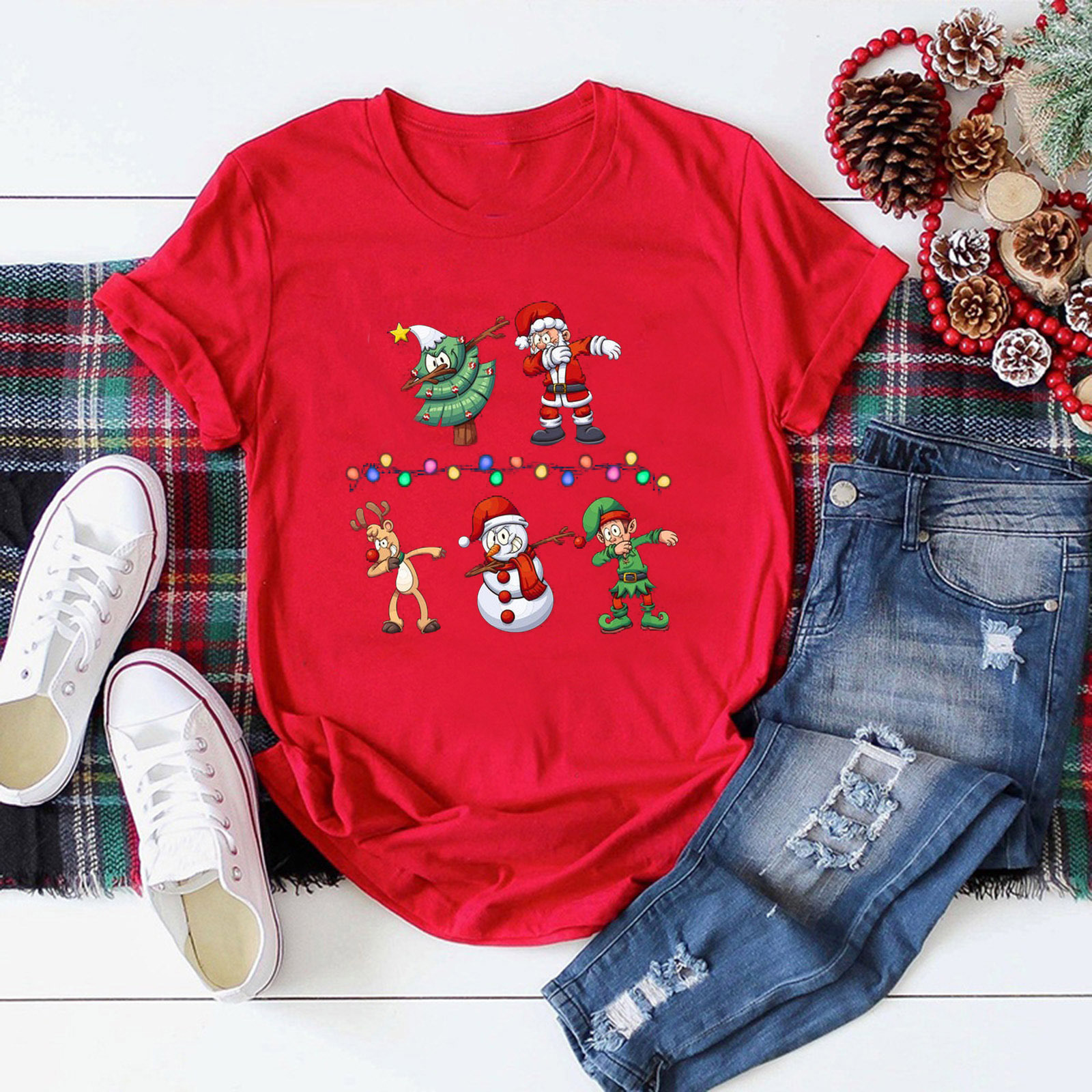 Christmas snowman print short-sleeved T-shirt  NSYF12447