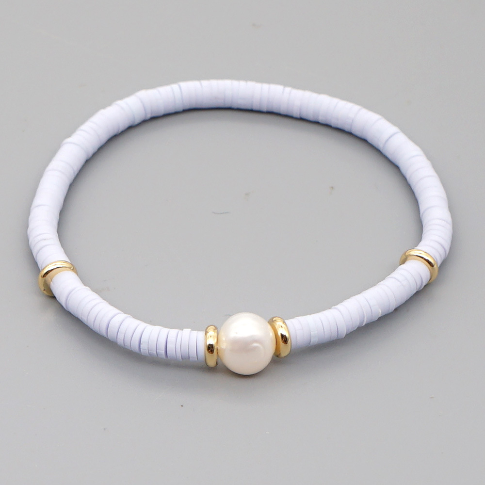 Fashion Bohemian Beach Style Natural Baroque Pearl Color Soft Ceramic Letter Bracelet For Women display picture 11