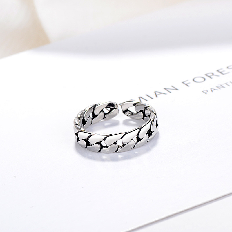 S925 Sterling Silver Retro Thai Silver Style Simple Chain Twist Open Ring display picture 3