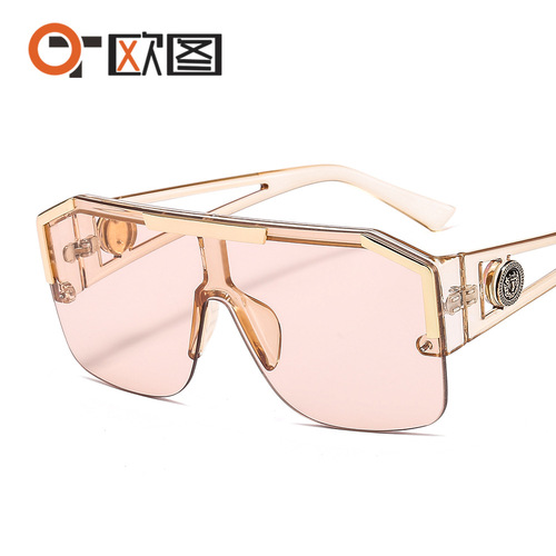 One-piece mirror lens lion head decorative sunglasses with integrated temples, European and American sports style, trendy cross-border sunglasses 6922