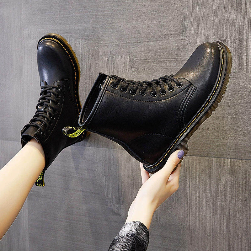 8‑eye Martin ankle boots, flat thick sole, British street style, sizes 33–40